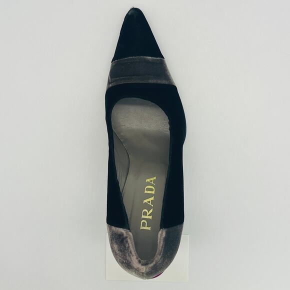 *SINGLE * AMPUTEE* Prada Women's Vintage Black Velvet Pump Heel Size 38 - Picture 6 of 8
